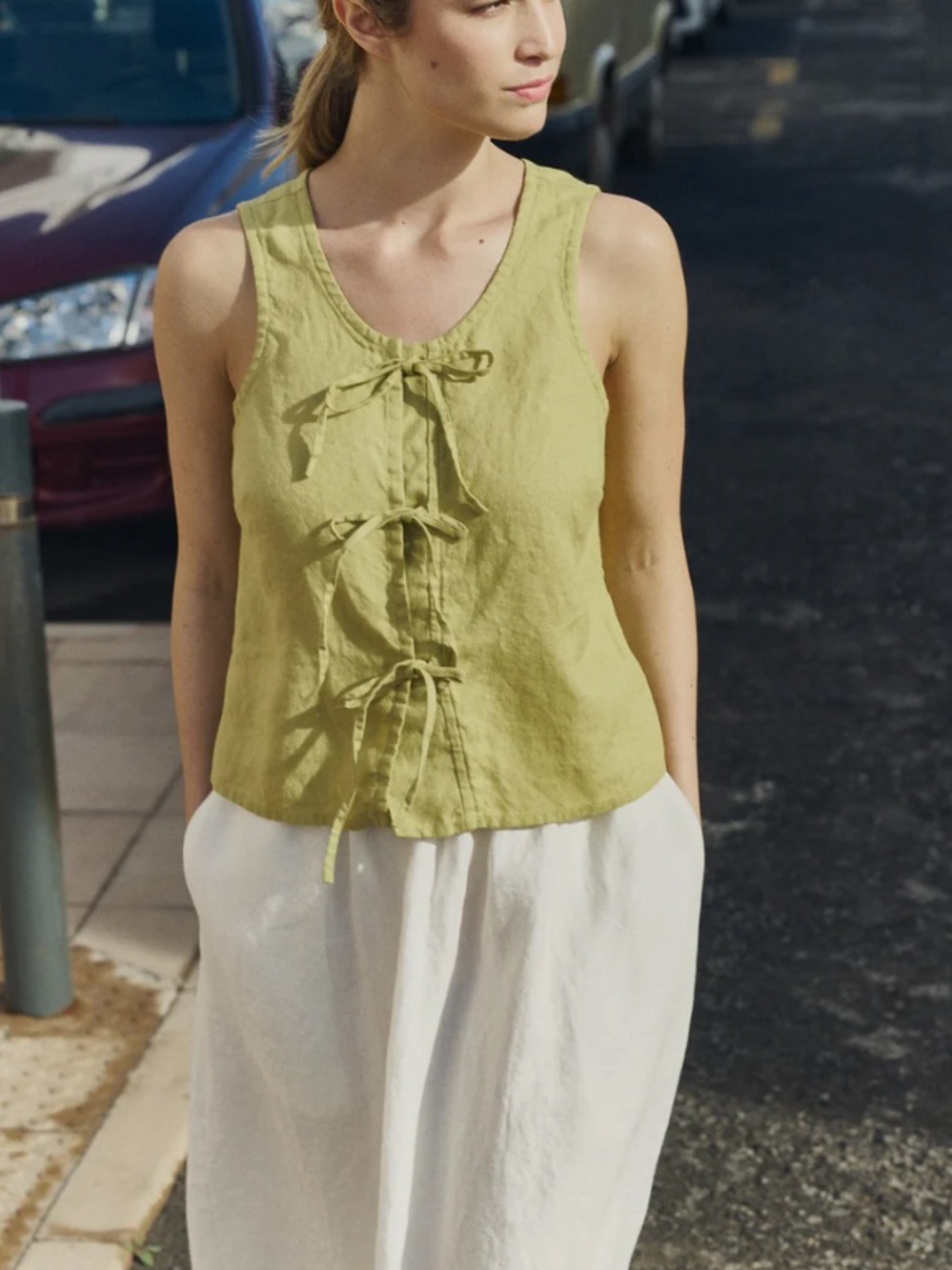 Not Perfect Linen Mijas bow tie linen blouse